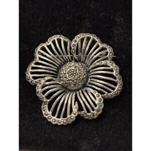 Sterling Silver DBJ  1.5” Flower Pendant Brooch Sparkle 925 12.16g